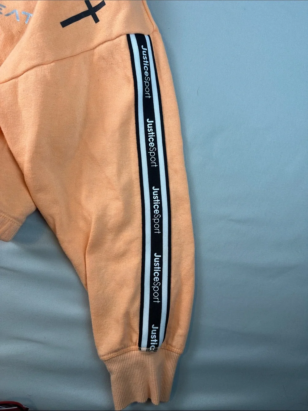 Justice Sport Girls Peach Hooded Crop Sweatshirt Orange Pullover Hood Medium